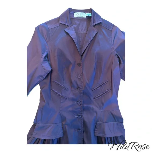 Byron Lars Eggplant Purple Button Down Flair Dress w/ Pockets SZ 10 - Picture 4 of 11